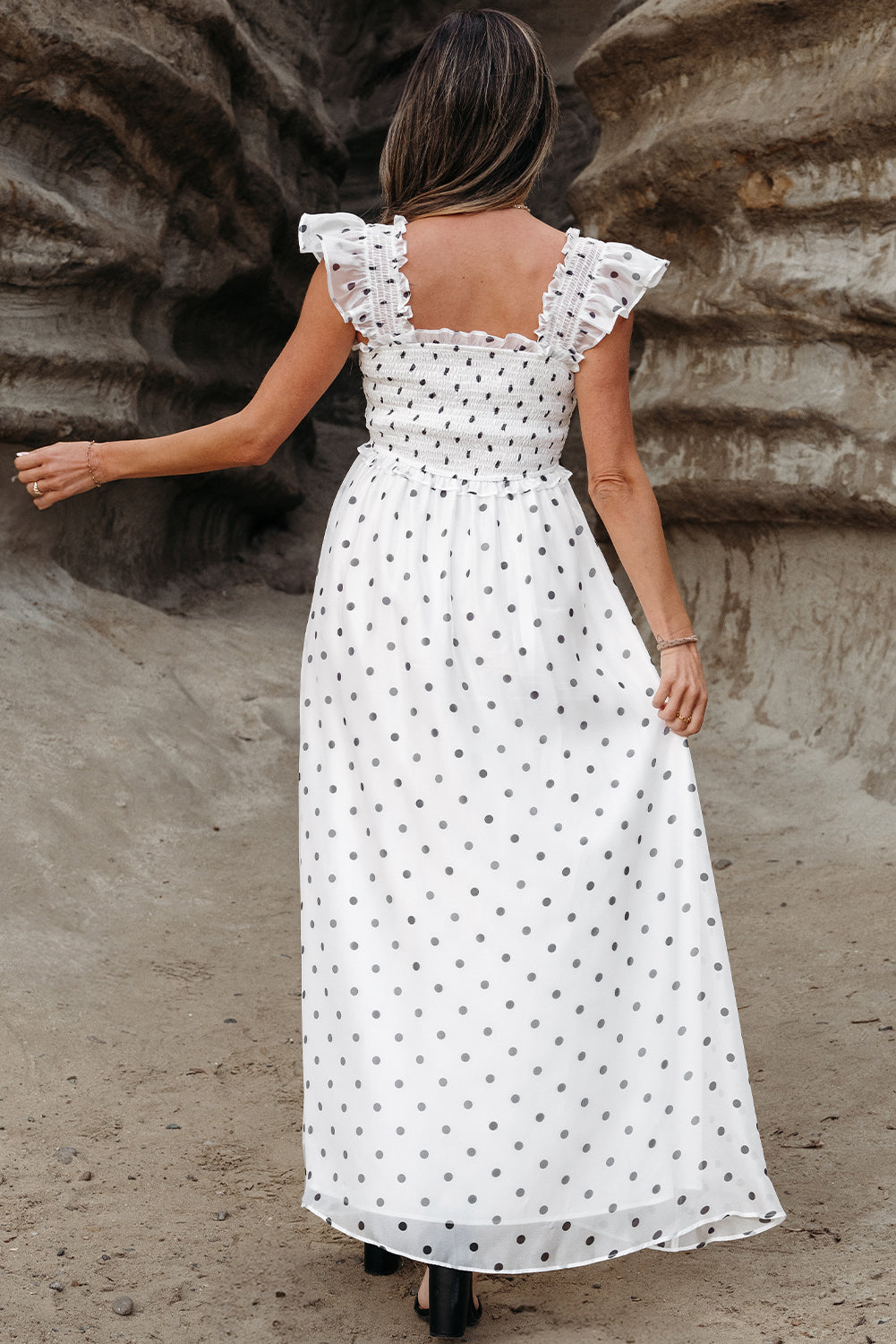 Sarai Polka Dot Smocked Maxi Dress-1